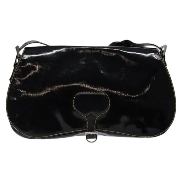 PRADA Shoulder Bag Enamel Black Silver Auth - Picture 2 of 15